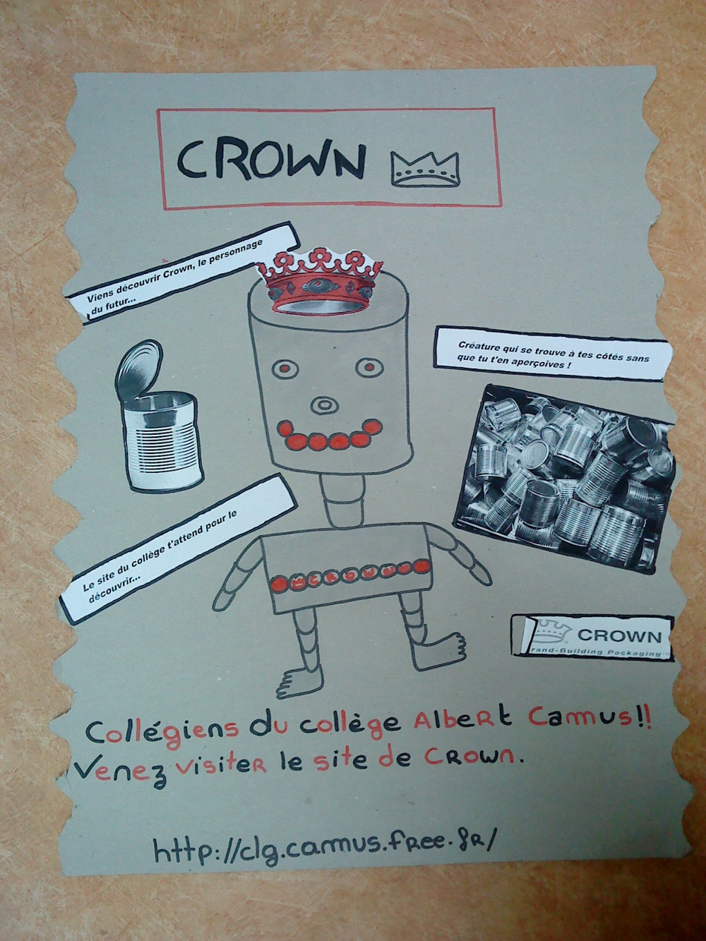 Une des affiches expliquant aux élèves du collège Albert Camus d'Outreau (62) le projet Mister Crown.